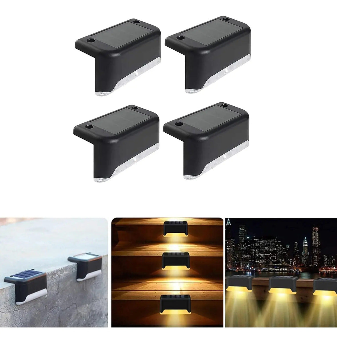 Pack 4 Focos Lampara Solar Led Escalera Pared Aplique Calida - vista 2