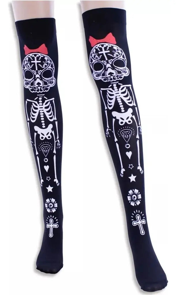 Medias Panty Bucaneras Disfraz Esqueletos Negras Halloween - vista 2
