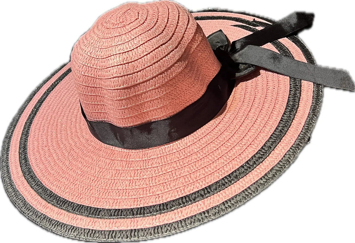 Sombrero De Verano Diseño Con Lazo Borde Negro Playa Campo - vista 13