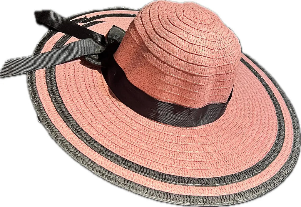 Sombrero De Verano Diseño Con Lazo Borde Negro Playa Campo - vista 15