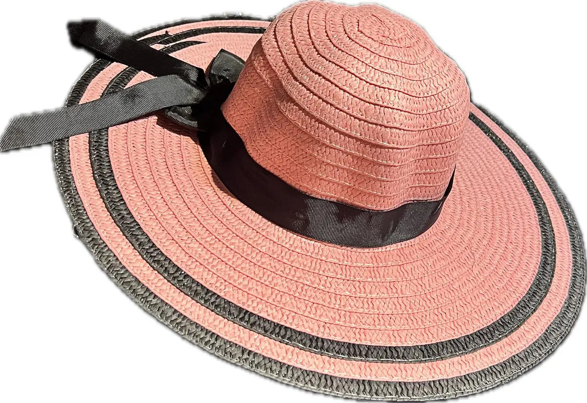 Sombrero De Verano Diseño Con Lazo Borde Negro Playa Campo - vista 15