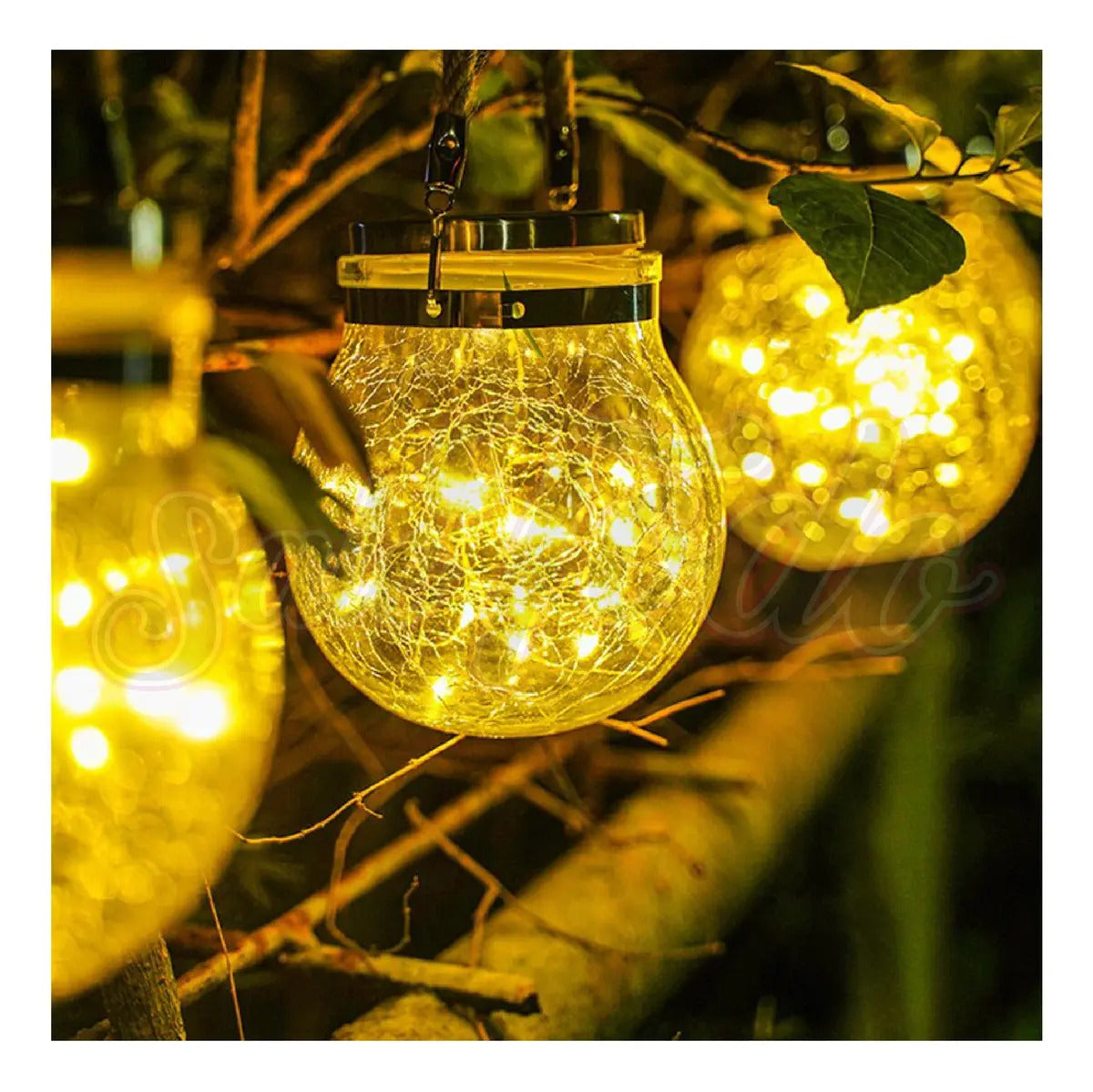Lampara Solar Decorativa Esfera Agrietada Colgante Led - vista 5