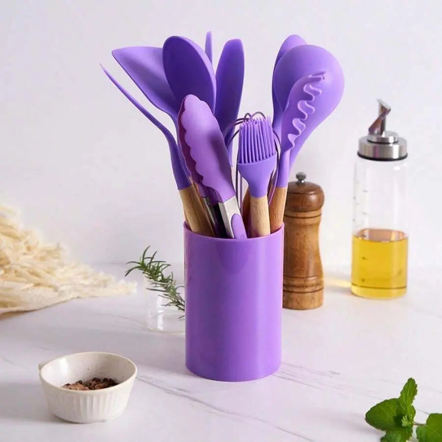 Set 12 Utensilios Cocina Silicona Antiadherente Mango Madera - vista 13
