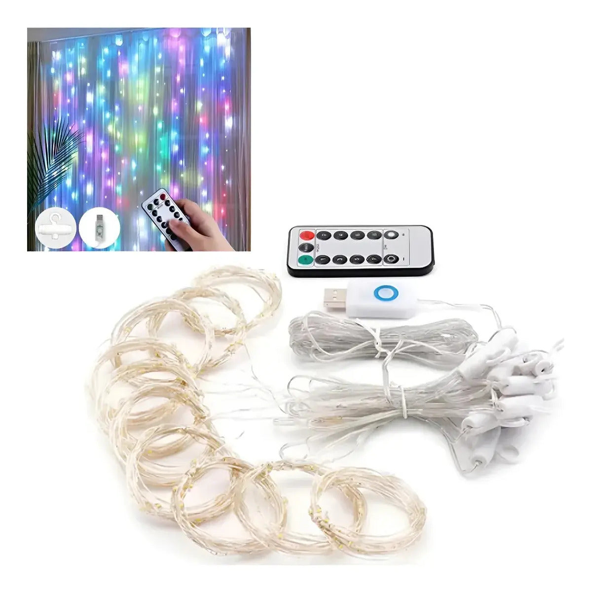 Luces LED cortina multicolor 3 x 3 metros