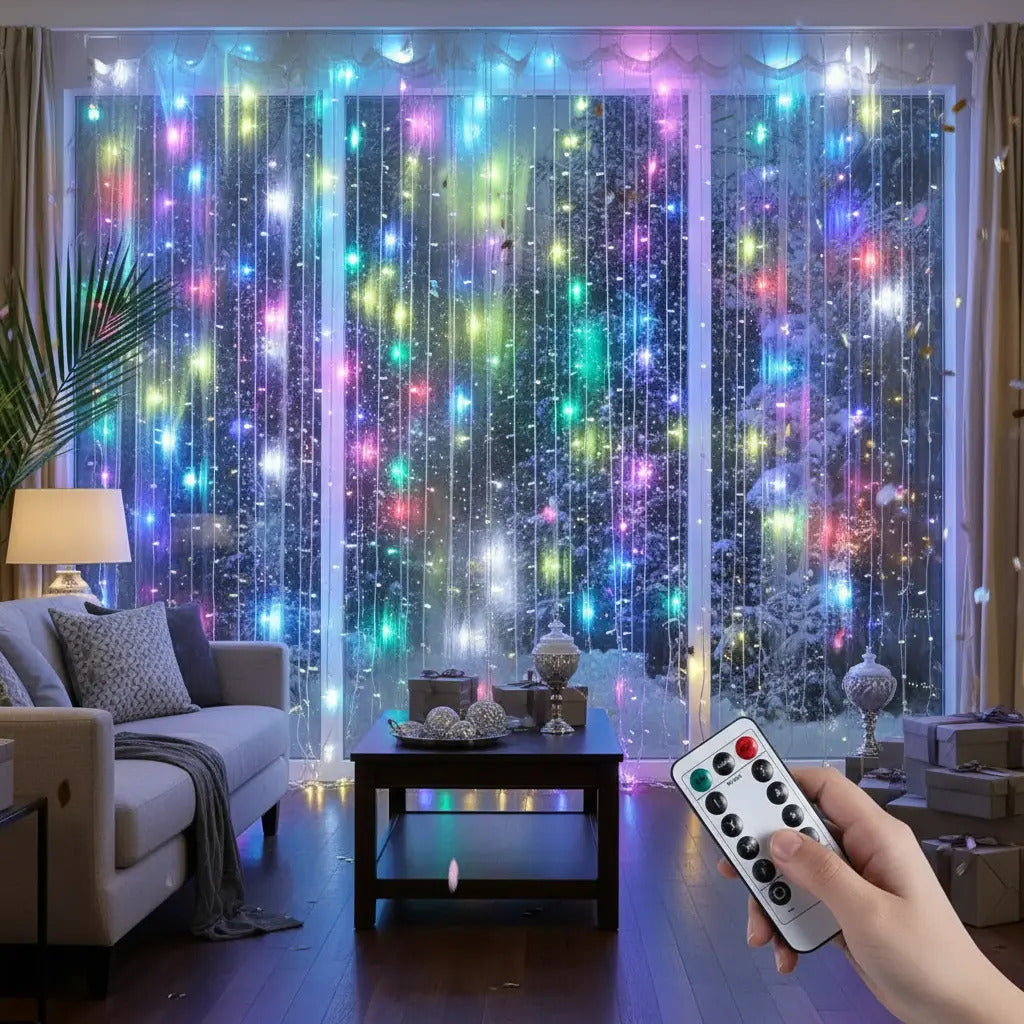 Luces Led Cortina 3x3 Metros Navidad Cascada Multicolor - vista 4