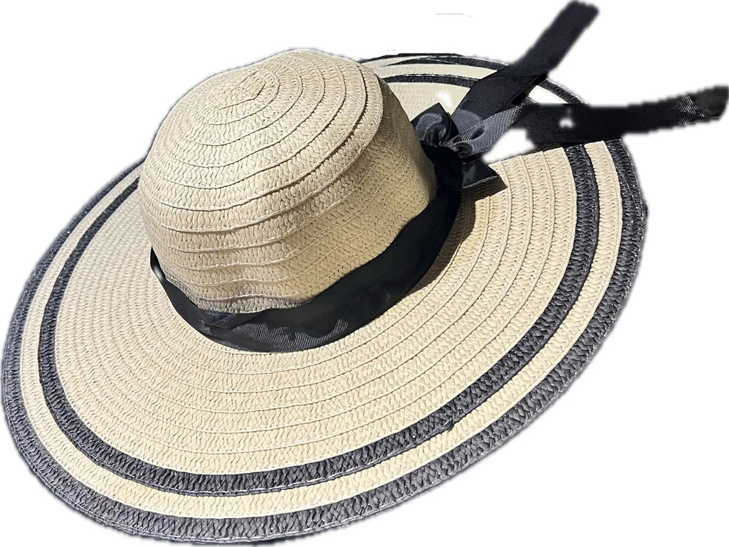 Sombrero De Verano Diseño Con Lazo Borde Negro Playa Campo - vista 4