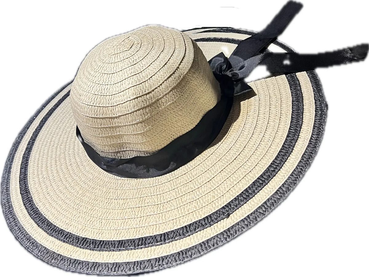 Sombrero De Verano Diseño Con Lazo Borde Negro Playa Campo - vista 4