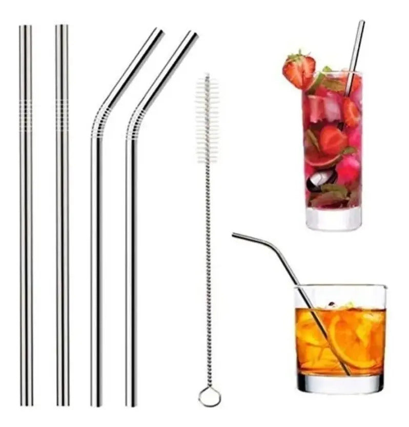 Pack 4 bombillas metálicas reutilizables con cepillo