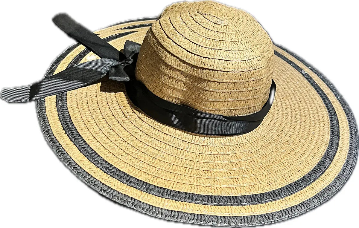 Sombrero De Verano Diseño Con Lazo Borde Negro Playa Campo - vista 12