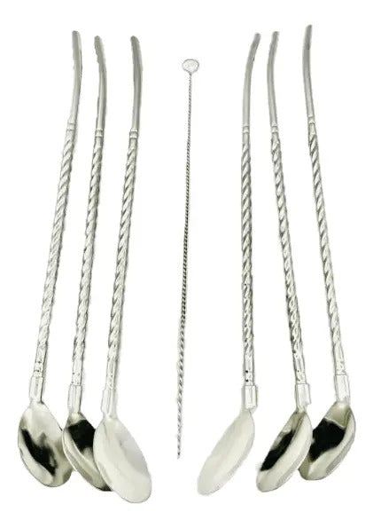 Pack 6 Bombillas Cucharas De Acero Reutilizables Mas Cepillo