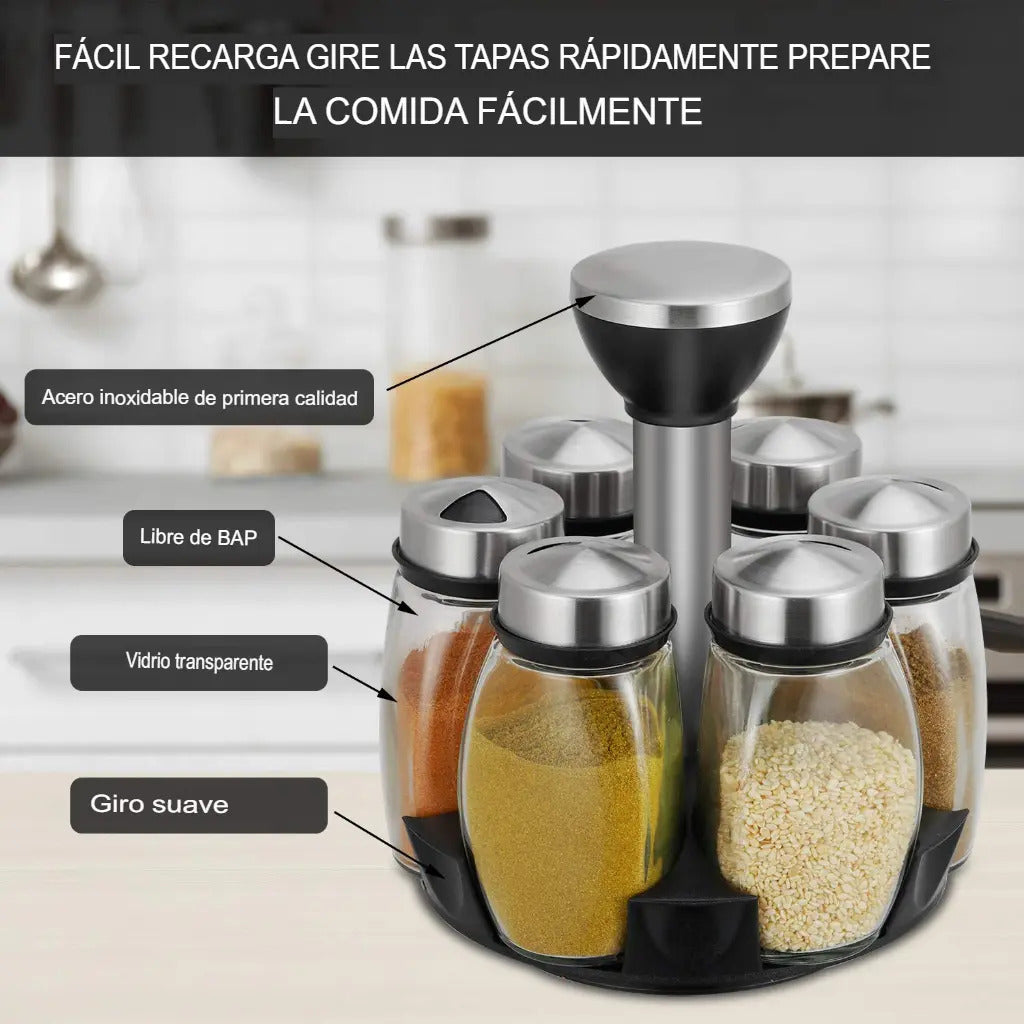 Set Especiero Condimentero 6 Frascos Giratorio 360 Premium - vista 6