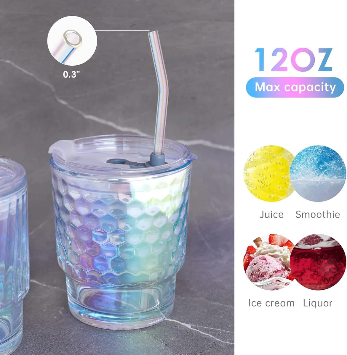 Vaso De Vidrio Con Bombilla Y Tapa Hermetica Diseño Moderno - vista 9