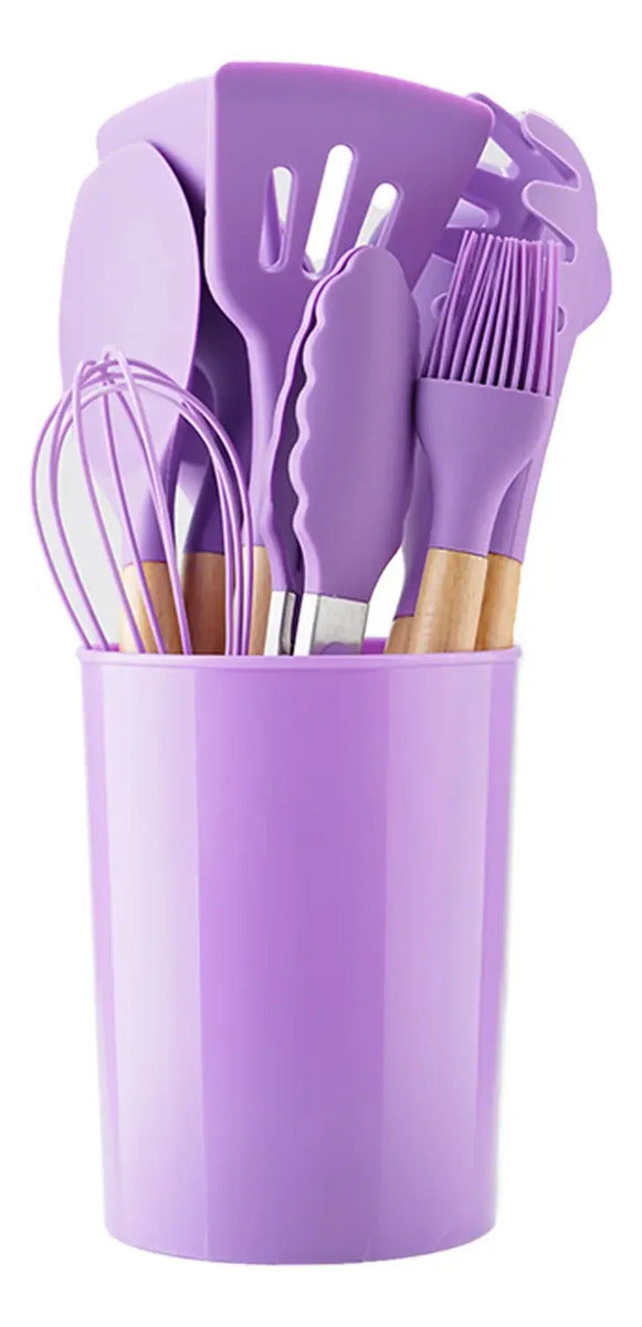 Set 12 Utensilios Cocina Silicona Antiadherente Mango Madera - vista 12