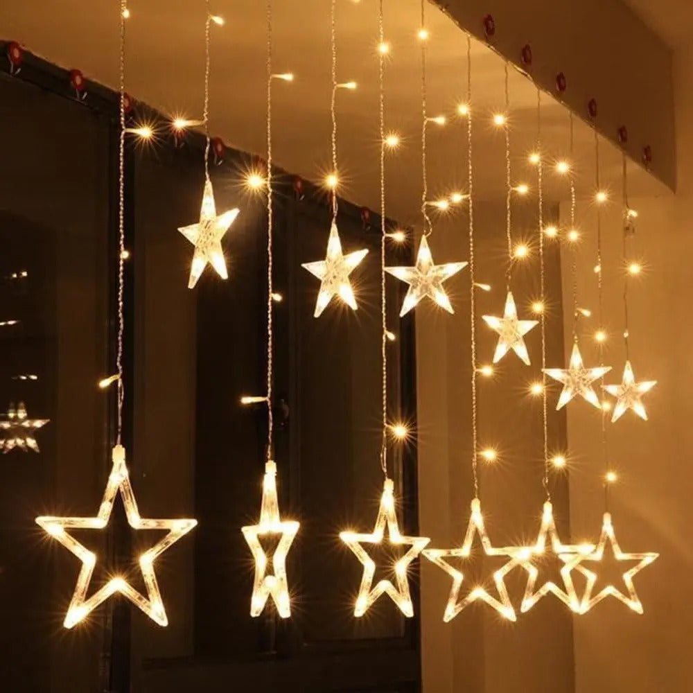 Luces De Navidad Cortina Led Guirnalda Cascada De Estrellas - vista 8