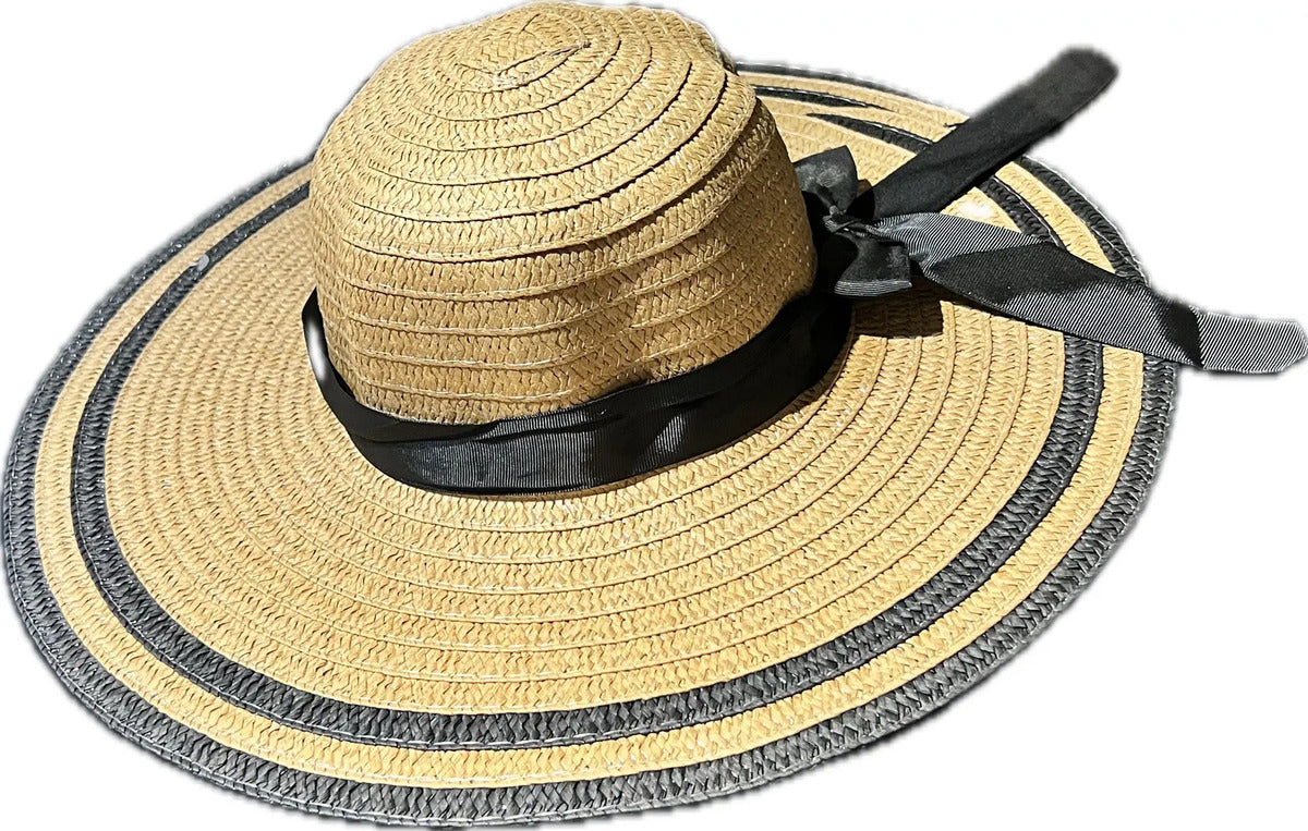 Sombrero De Verano Diseño Con Lazo Borde Negro Playa Campo - vista 10