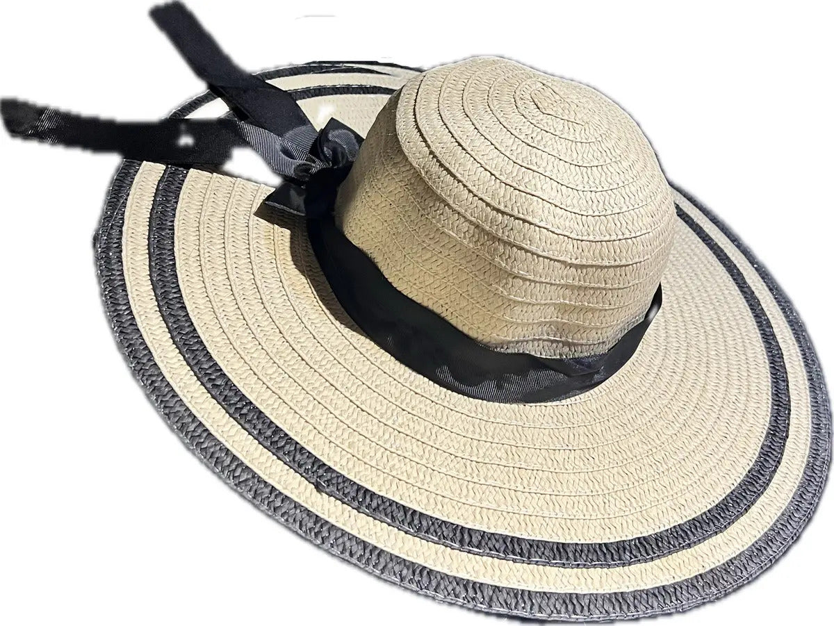 Sombrero De Verano Diseño Con Lazo Borde Negro Playa Campo - vista 6