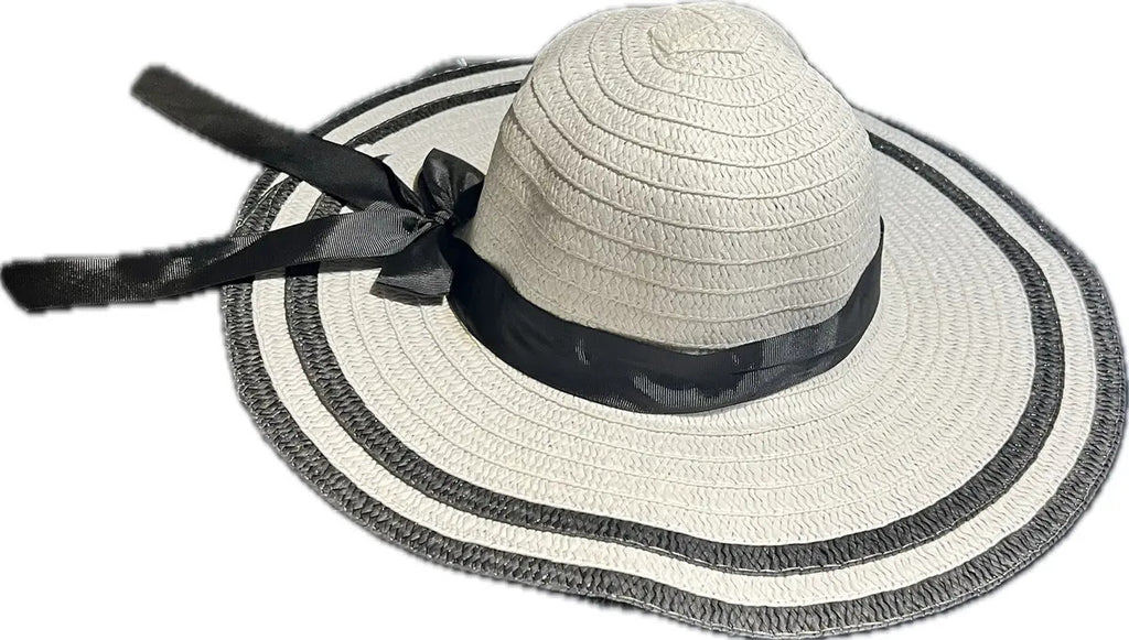 Sombrero De Verano Diseño Con Lazo Borde Negro Playa Campo - vista 9