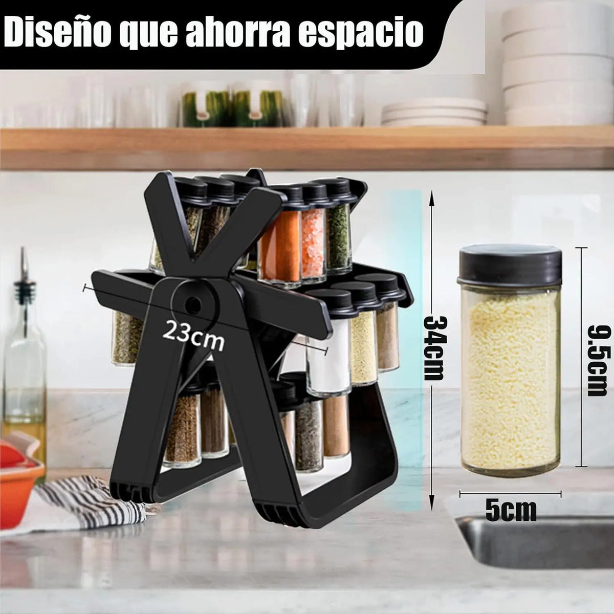Especiero Condimentero 18 Frascos Vidrio Multiuso Giratorio - vista 7