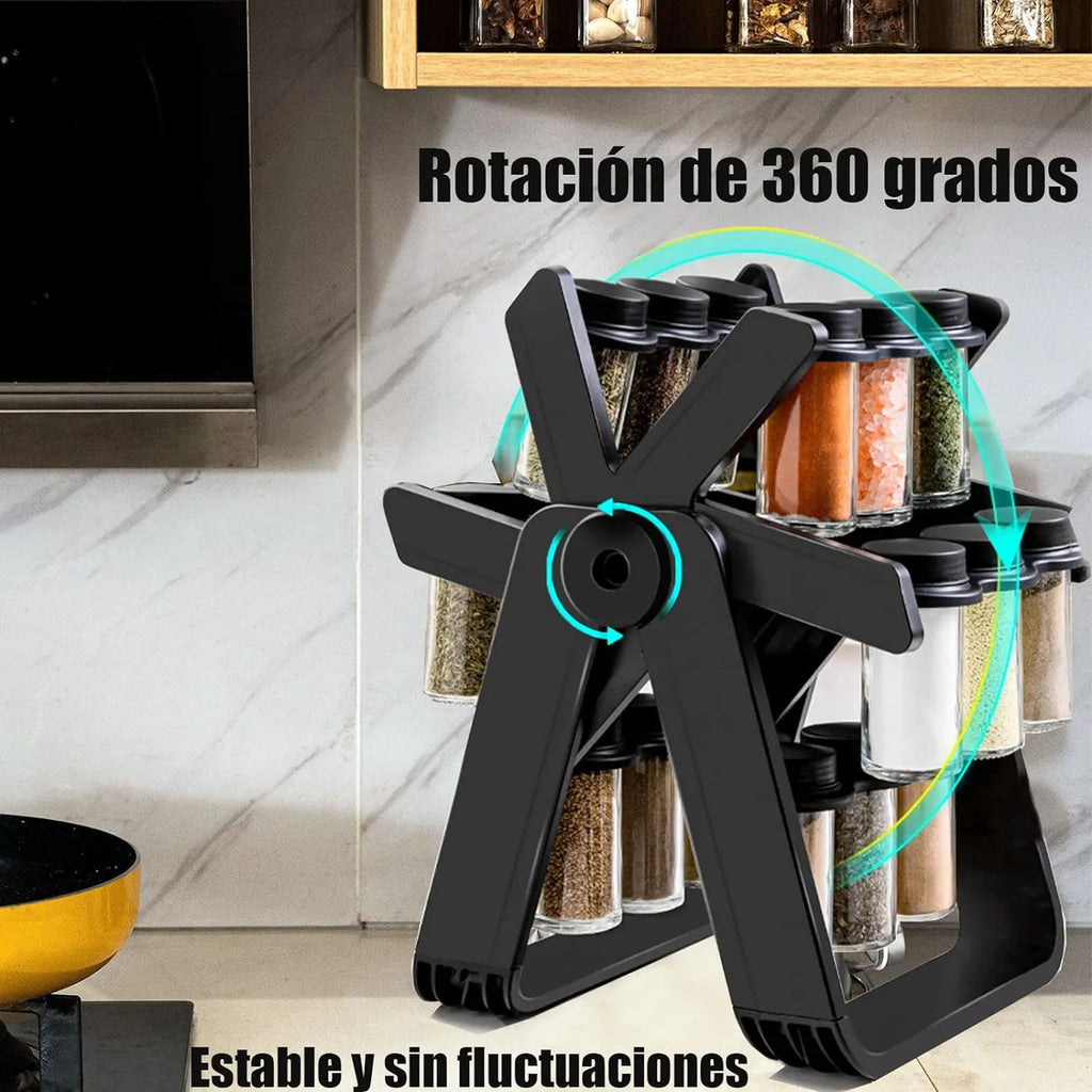 Especiero Condimentero 18 Frascos Vidrio Multiuso Giratorio - vista 6