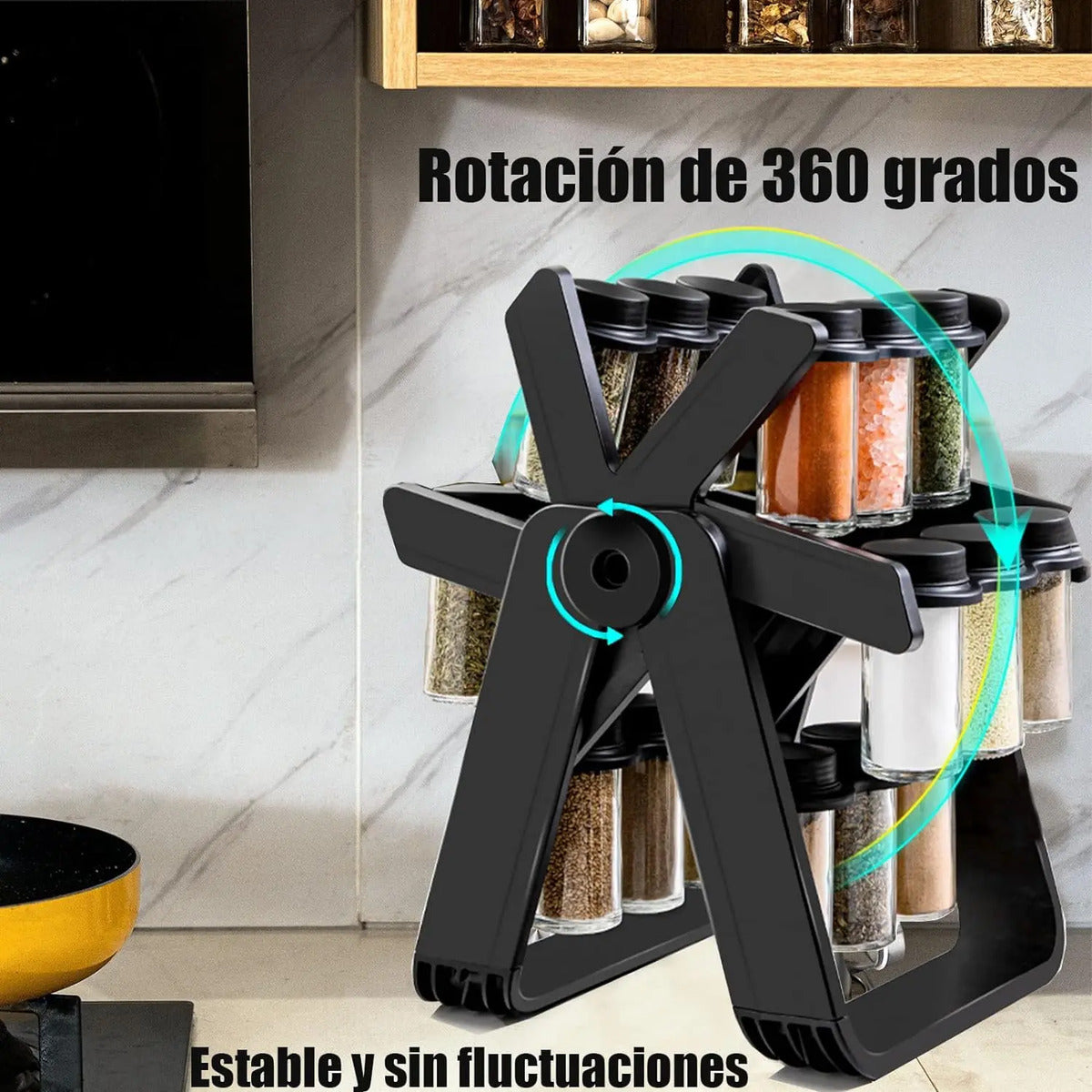 Especiero Condimentero 18 Frascos Vidrio Multiuso Giratorio - vista 6