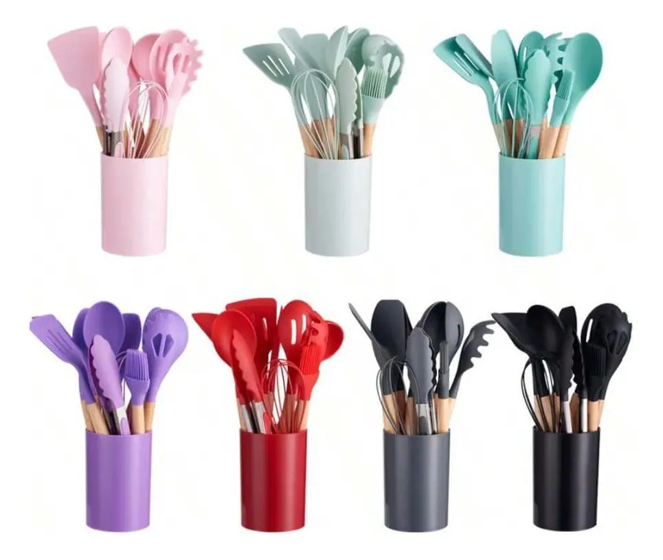 Set 12 Utensilios Cocina Silicona Antiadherente Mango Madera - vista 10