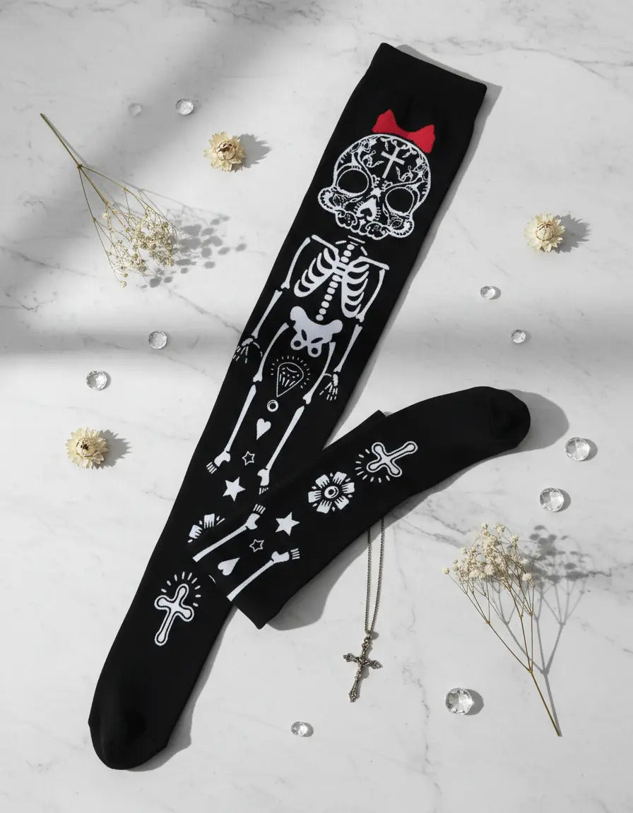 Medias panty bucaneras de esqueletos Halloween