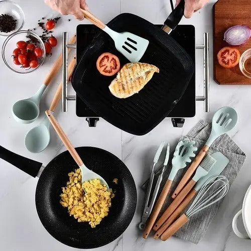 Set 12 Utensilios Cocina Silicona Antiadherente Mango Madera - vista 8