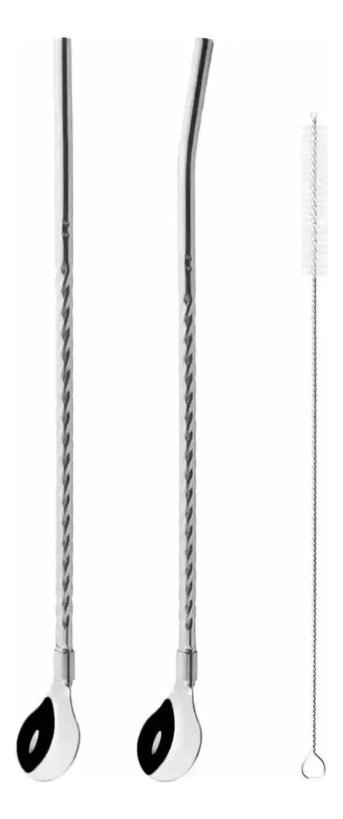 Pack 6 Bombillas Cucharas De Acero Reutilizables Mas Cepillo - vista 2