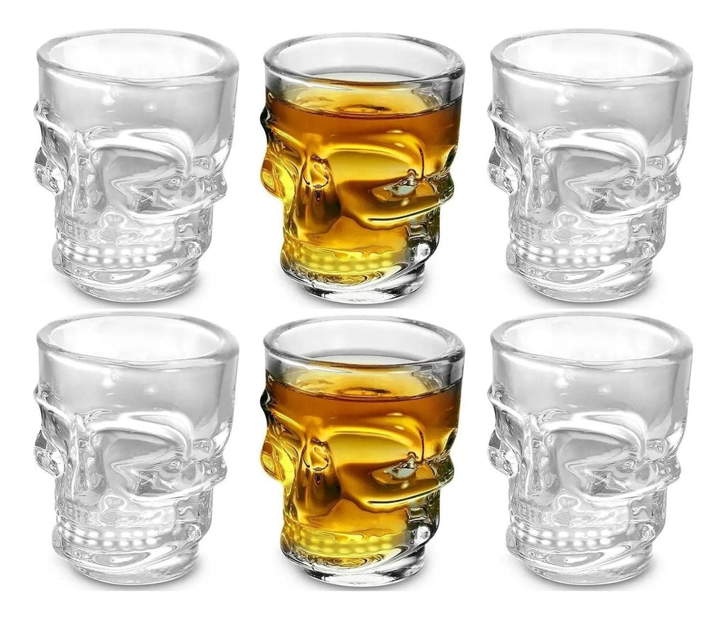 Set De 6 Vasos Shot Forma Calavera De Vidrio