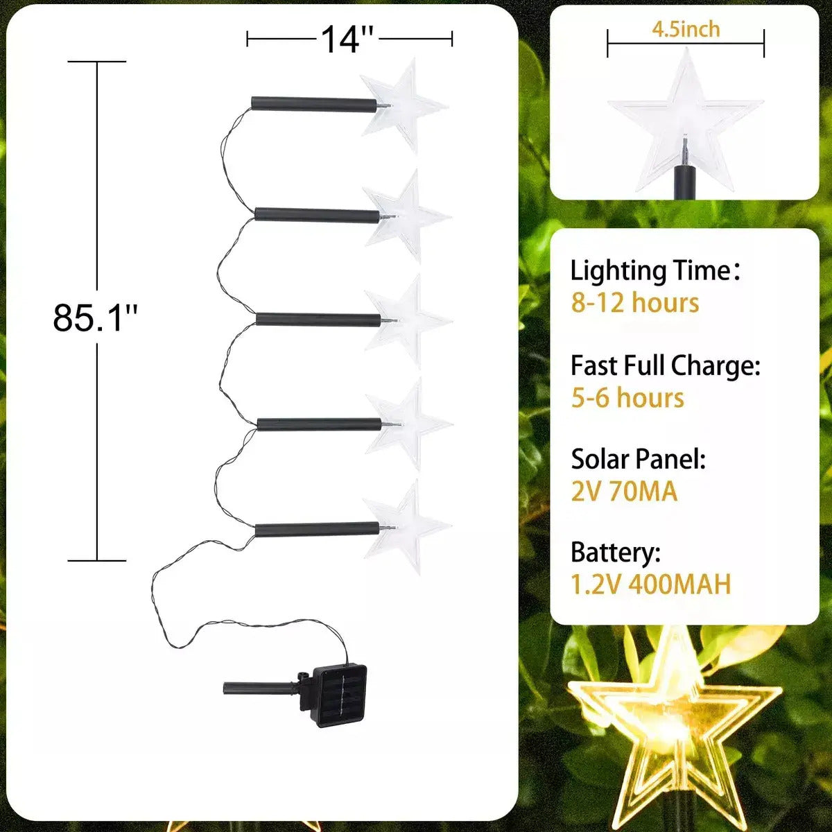 Pack 5 Luces Estacas Solares Navidad Luces Led Para Jardín - vista 6