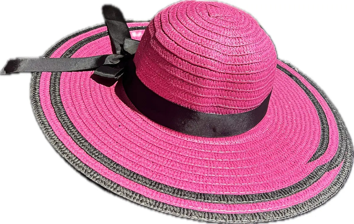 Sombrero De Verano Diseño Con Lazo Borde Negro Playa Campo - vista 3