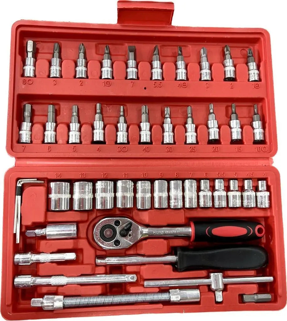 Kit de herramientas con chicharra 1/4 46 piezas