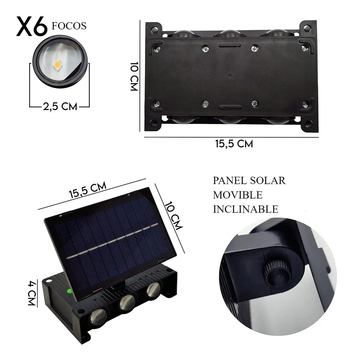 Lampara Solar Led Foco Solar Exterior Decorativo Aplique - vista 3