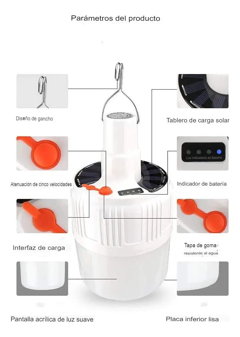 Lampara Solar Led Recargable Ampolleta Camping Y Emergencia - vista 2