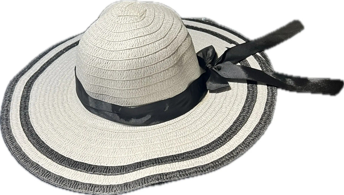 Sombrero De Verano Diseño Con Lazo Borde Negro Playa Campo - vista 7