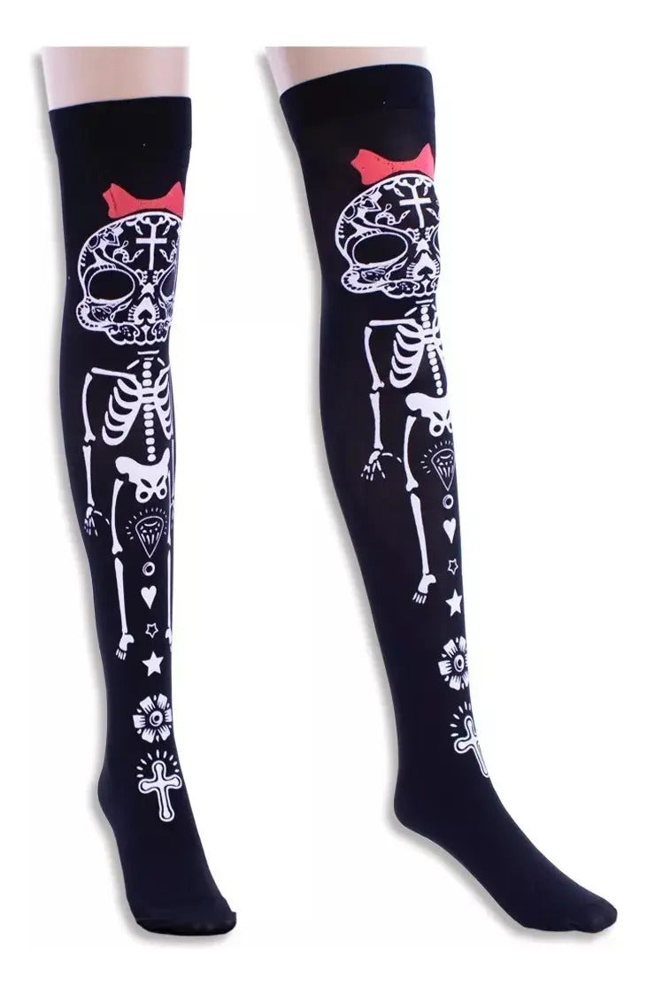Medias Panty Bucaneras Disfraz Esqueletos Negras Halloween - vista 4