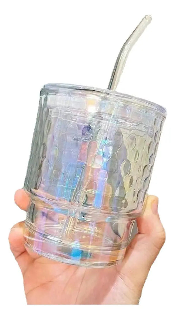 Vaso De Vidrio Con Bombilla Y Tapa Hermetica Diseño Moderno