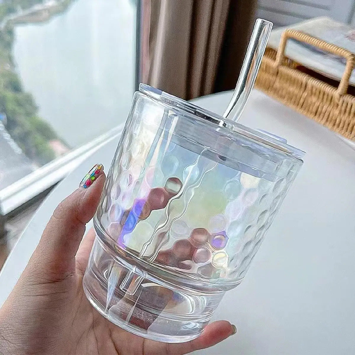 Vaso De Vidrio Con Bombilla Y Tapa Hermetica Diseño Moderno - vista 5