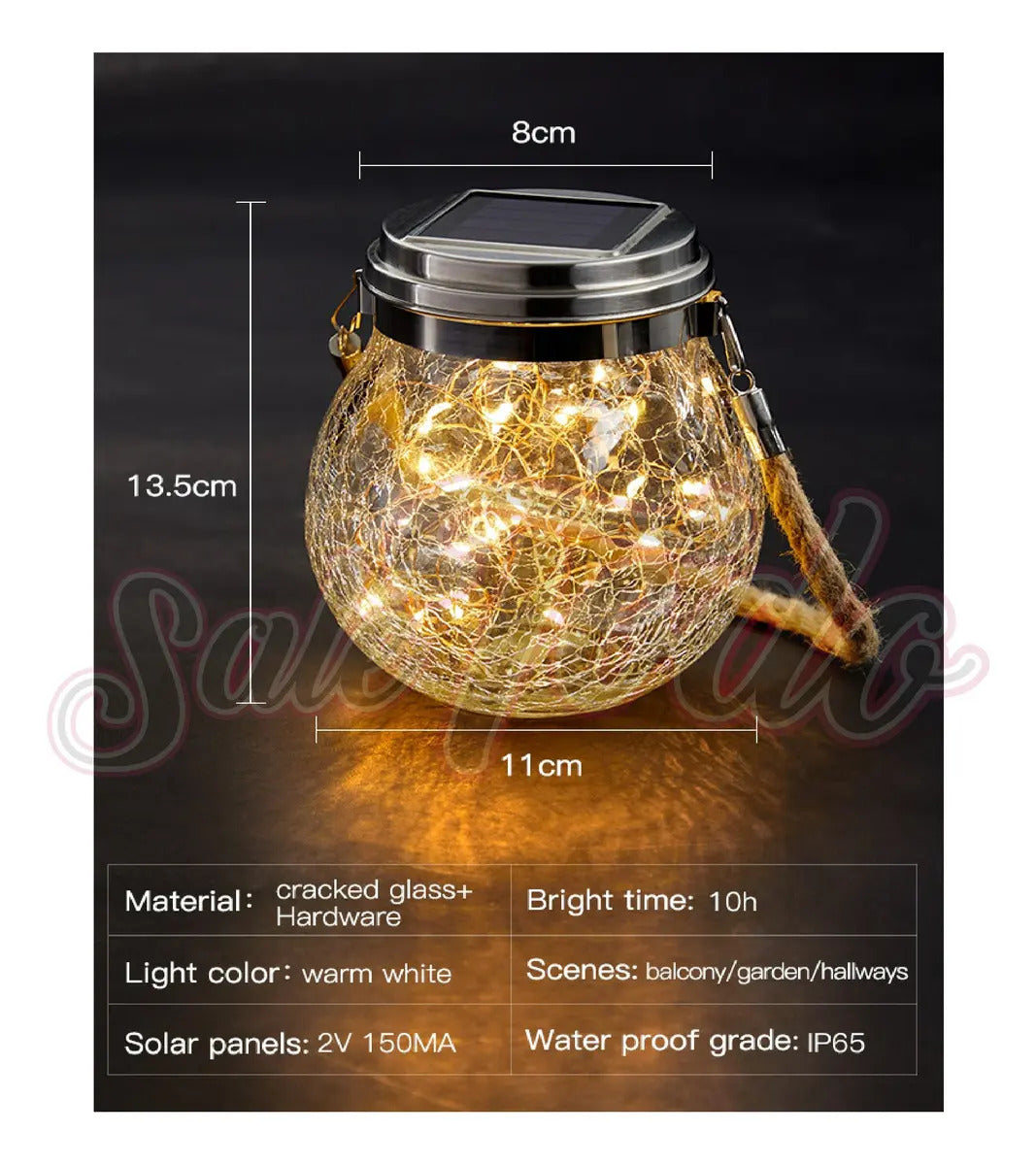 Lampara Solar Decorativa Esfera Agrietada Colgante Led - vista 3