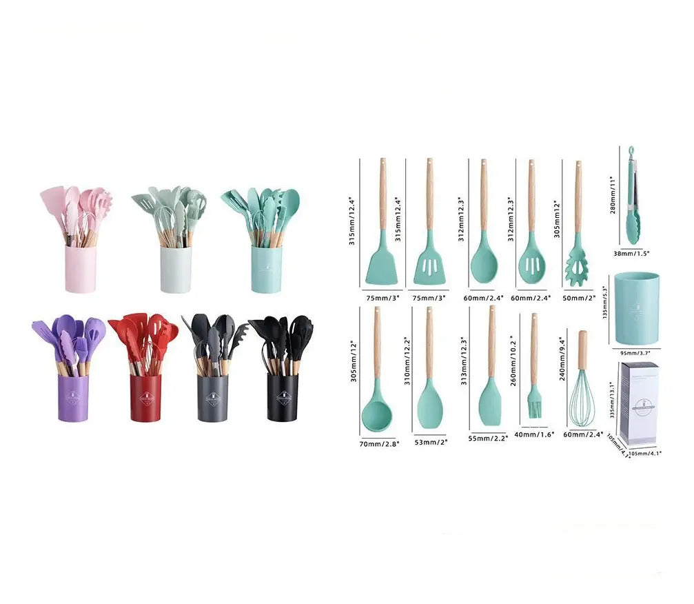Set 12 Utensilios Cocina Silicona Antiadherente Mango Madera - vista 6